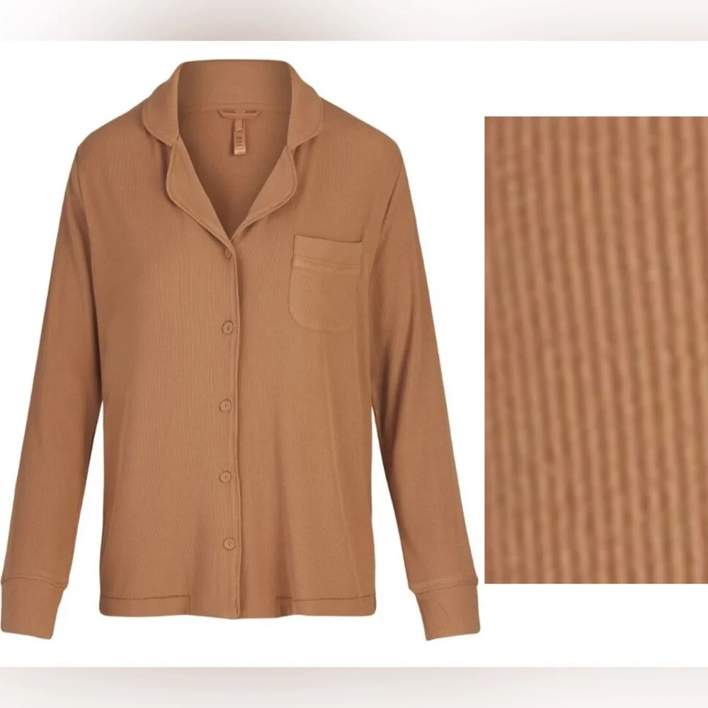 SKIMS Soft Lounge Ribbed Sleep Set in Camel Size XS New - Picture 3 of 12